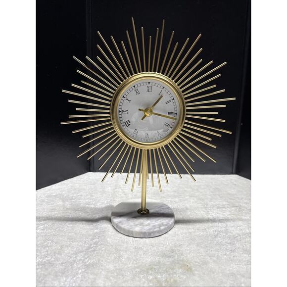 Vintage MCM Victoria Queen England Starburst Clock Marble Base Quartz